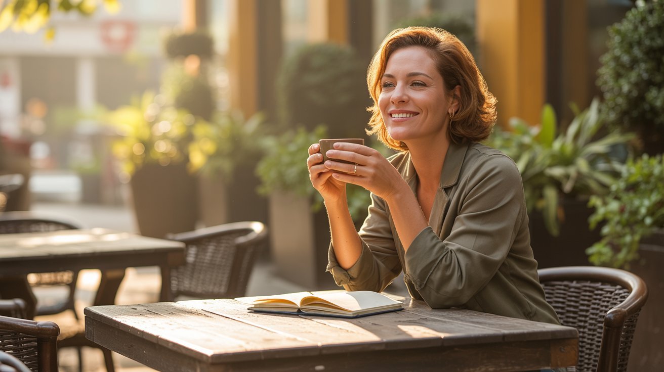 Adult enjoying a solo date for self-care and personal connection.