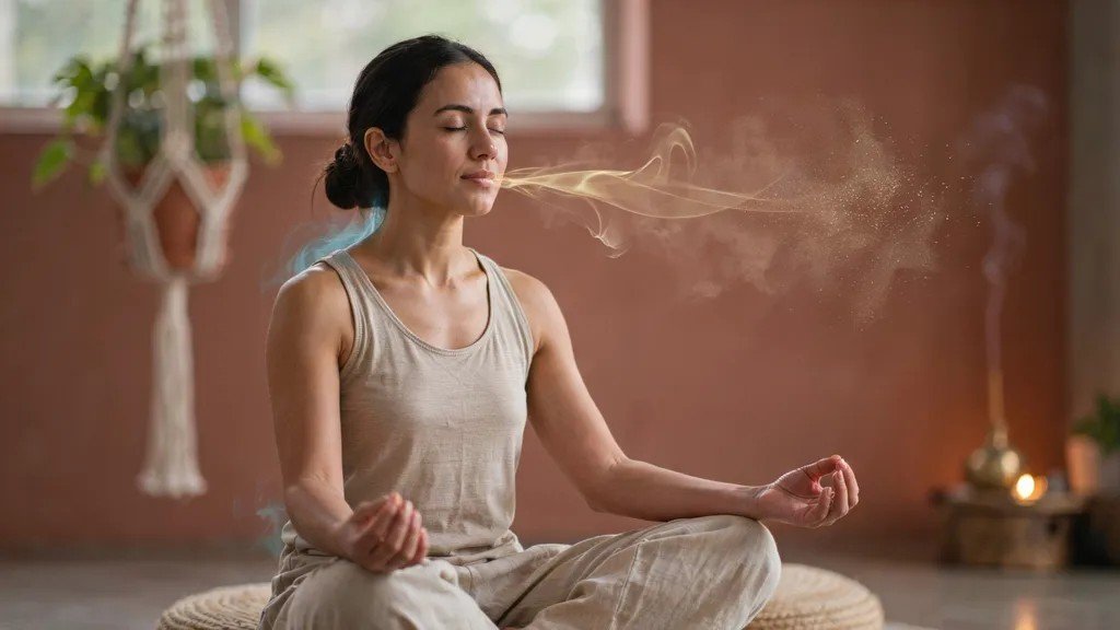 Breathing awareness and control during heated vinyasa yoga practice.