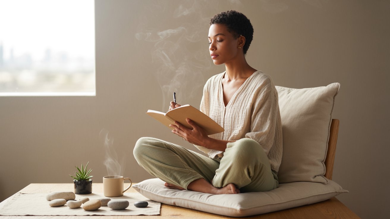 Adult practicing mindfulness and emotional self-care to improve focus, resilience, and overall mental wellness.