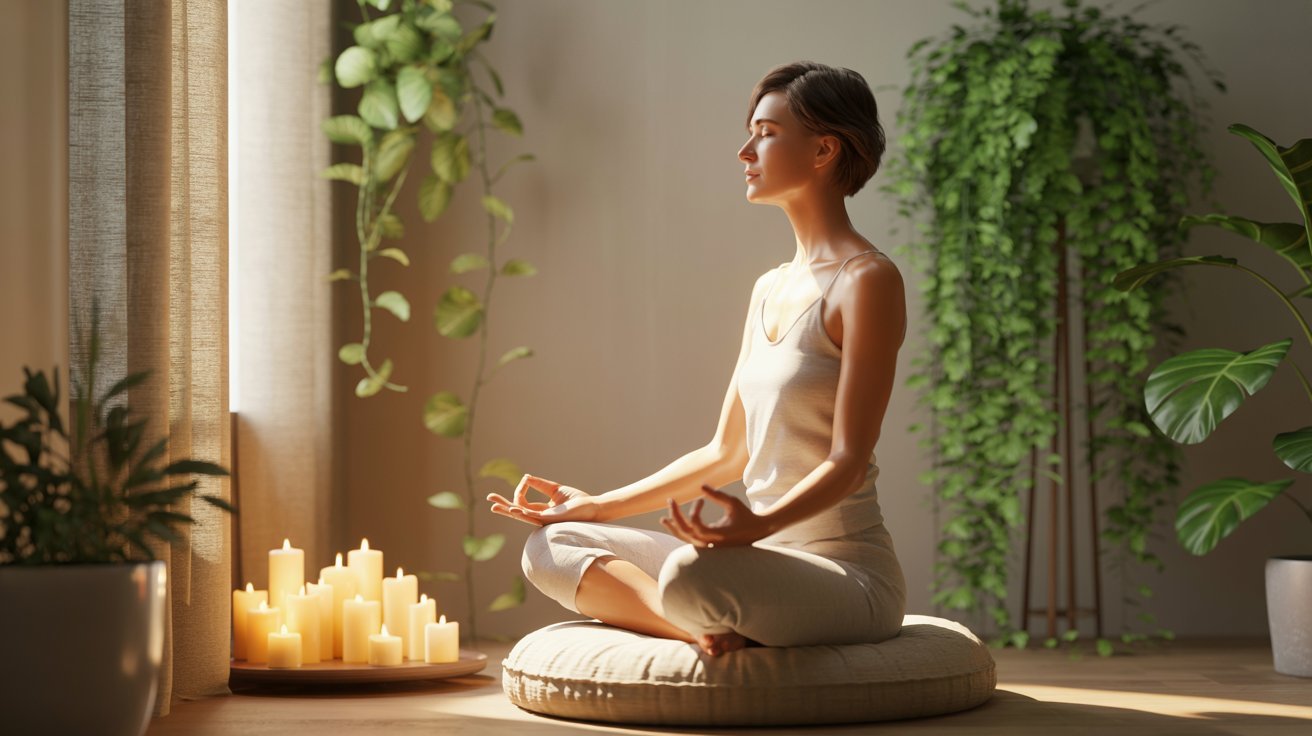 Adult practicing daily meditation to improve focus and inner peace.