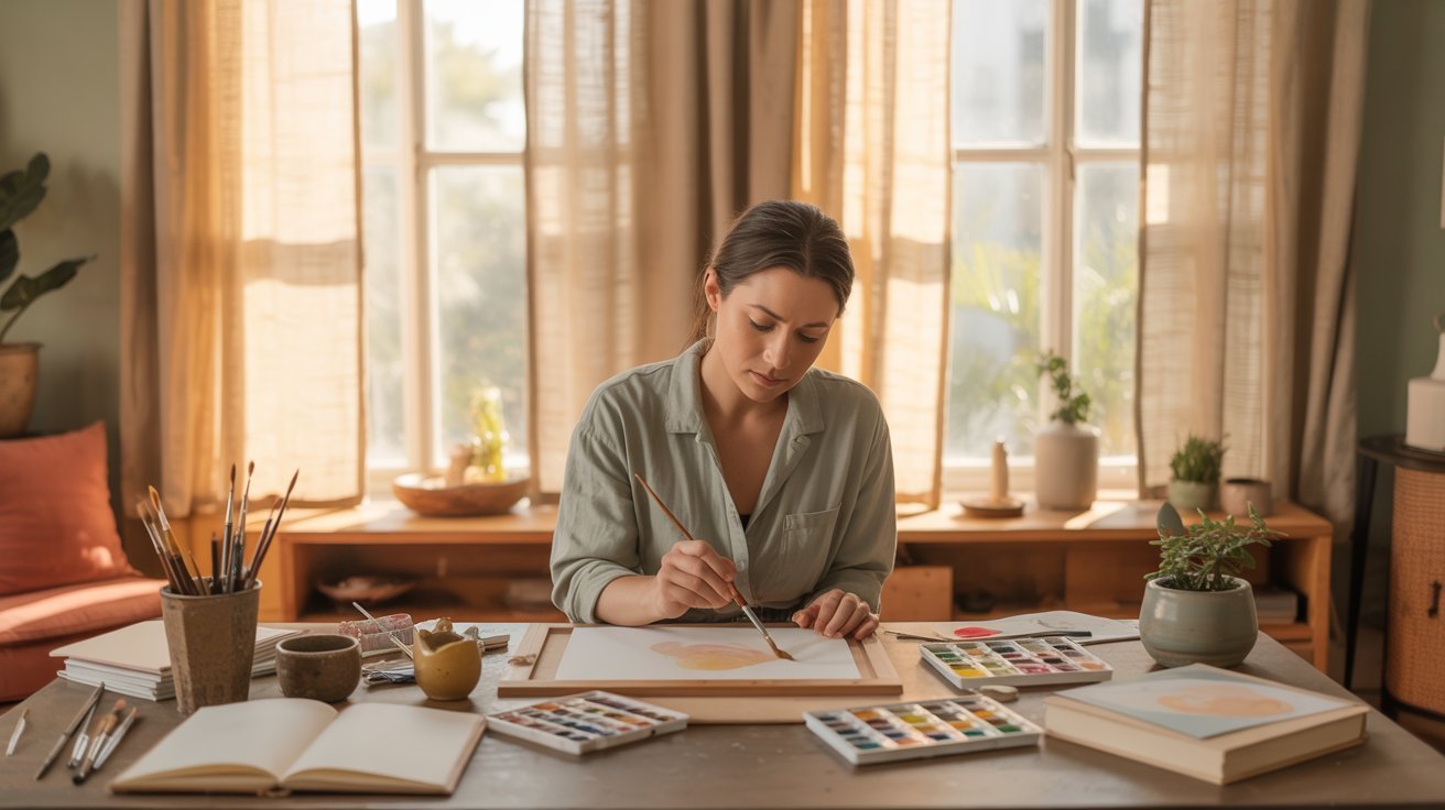 Adult working on a creative project to express emotions and reduce stress.