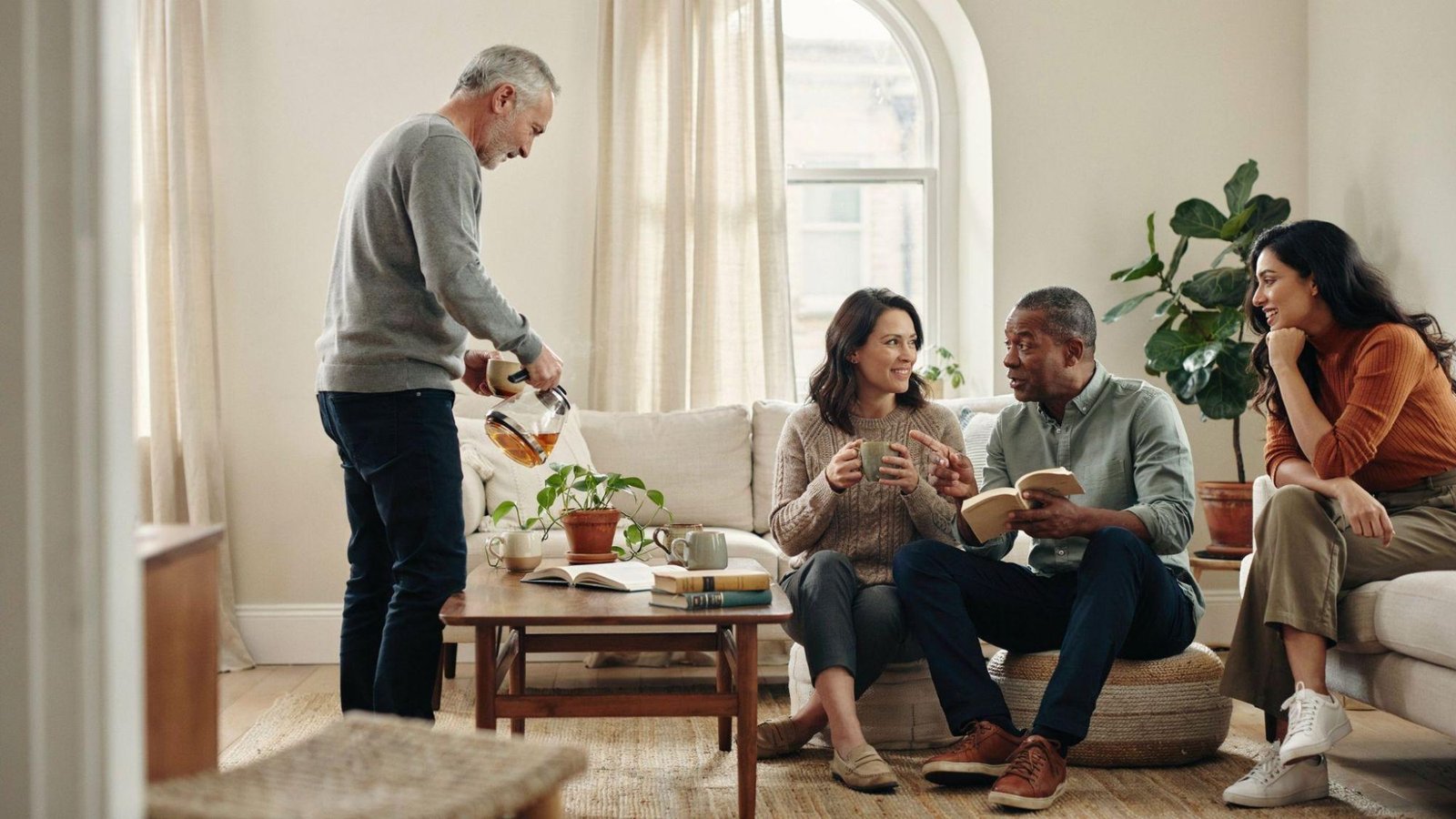 Adults participating in a community group for social connection and support.