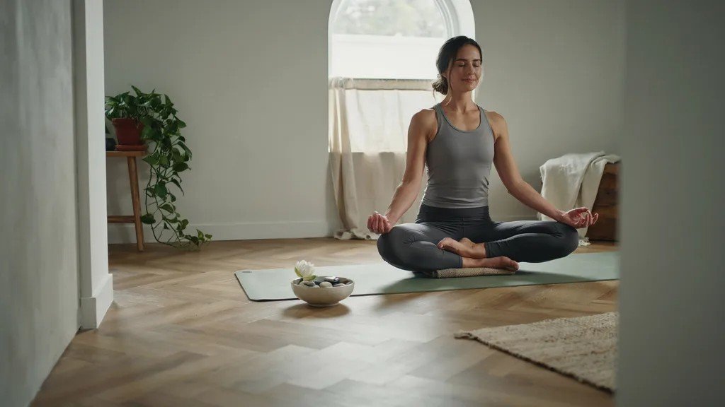 Person practicing Hero Pose to promote calmness and mental focus.
