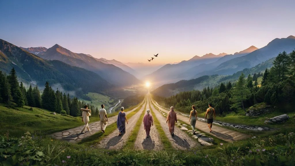 Symbolic yoga tools representing different branches and purposes of yoga.