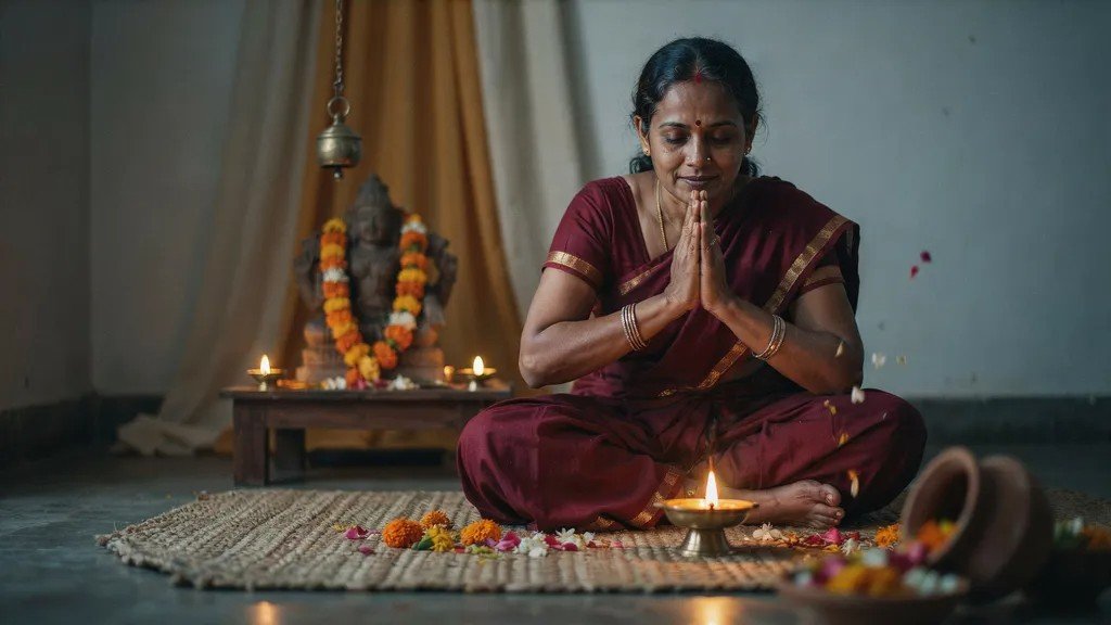 Yoga practitioner expressing devotion and love through Bhakti Yoga.