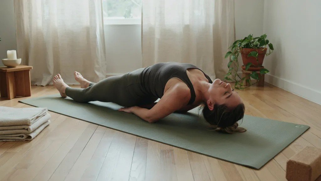 Person practicing Fish Pose to open the chest and encourage deeper breathing.