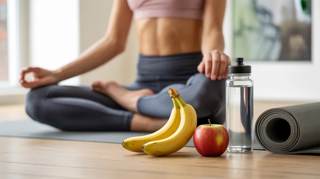 Banana and apple as light, quick pre-hot yoga snacks for energy.