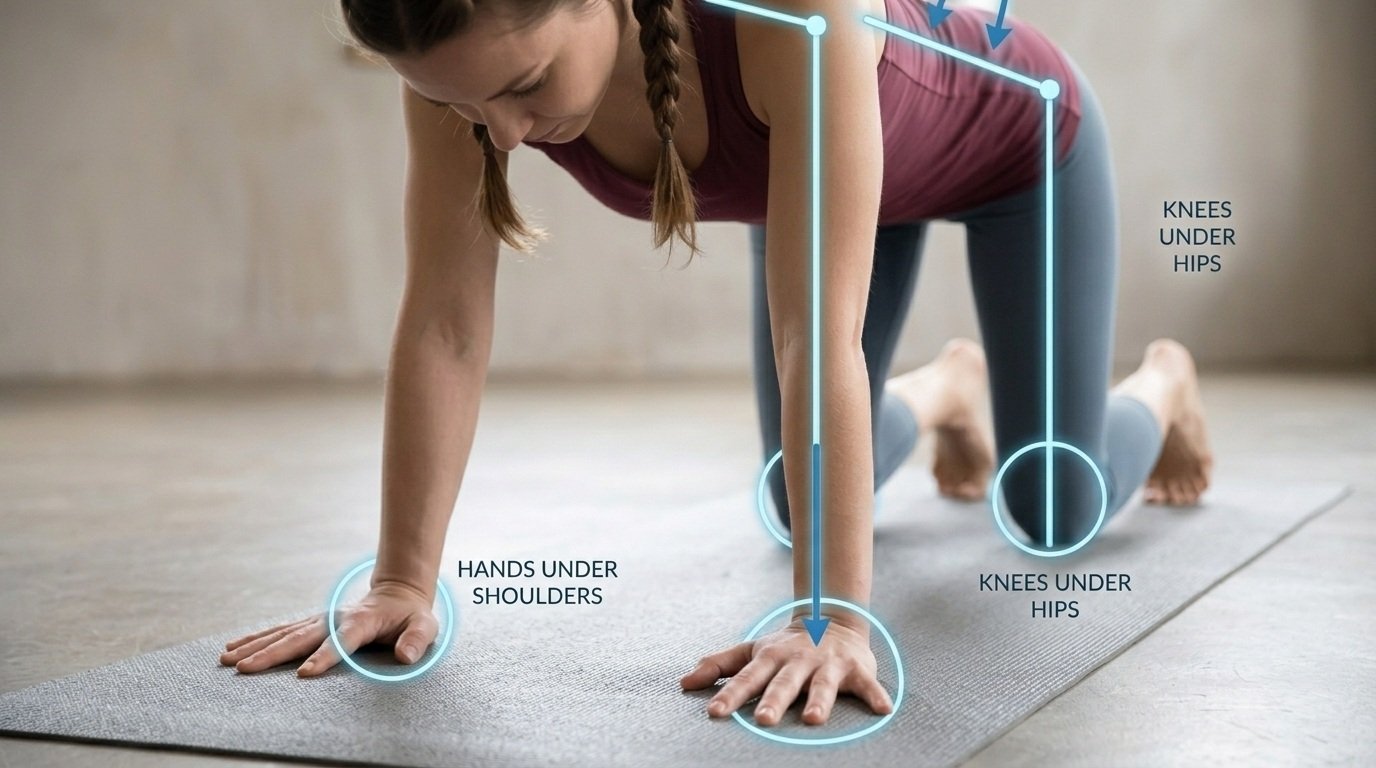 Correct table top alignment with neutral spine and balanced body positioning