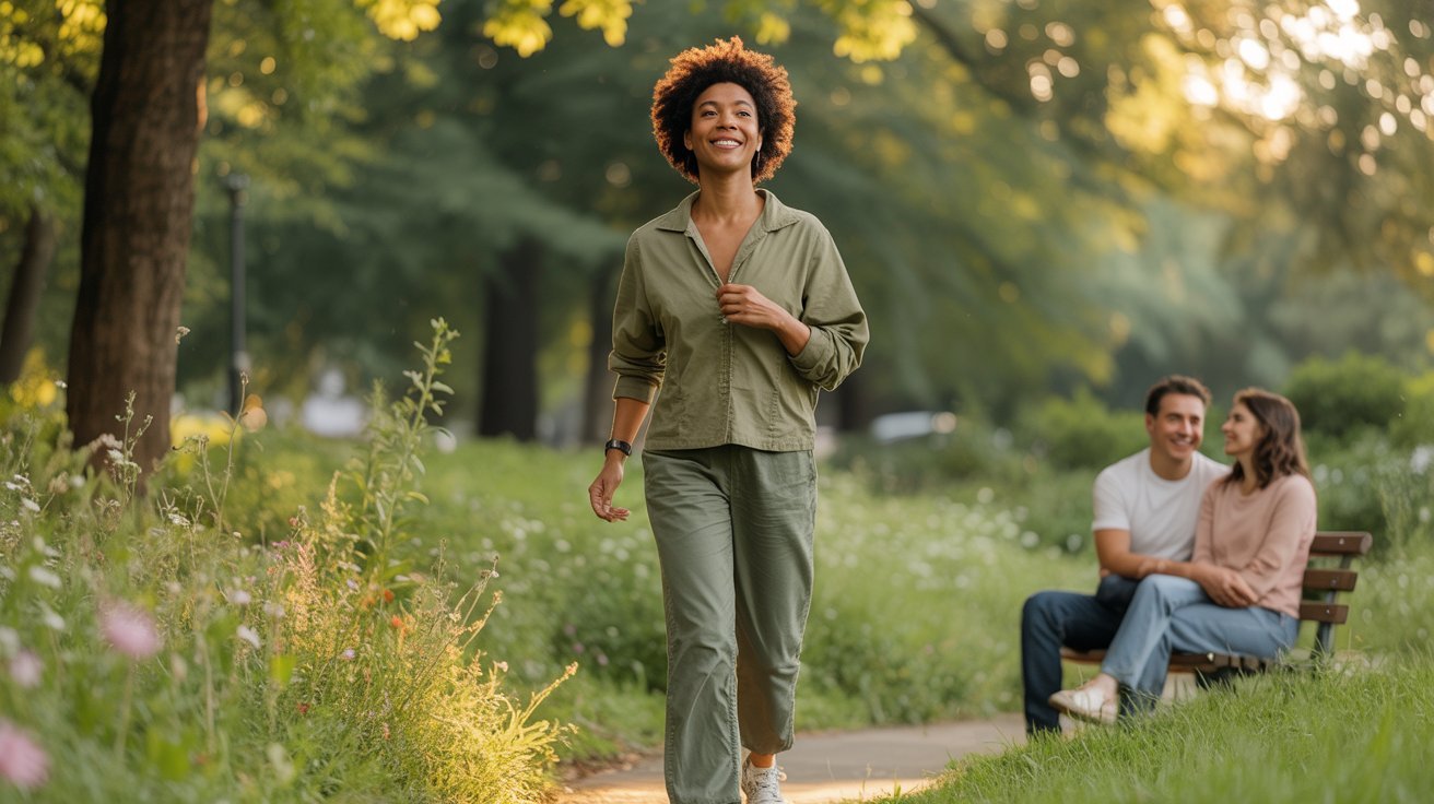 Adults maintaining healthy habits, emotional balance, strong relationships, and community involvement to support overall wellbeing and quality of life.