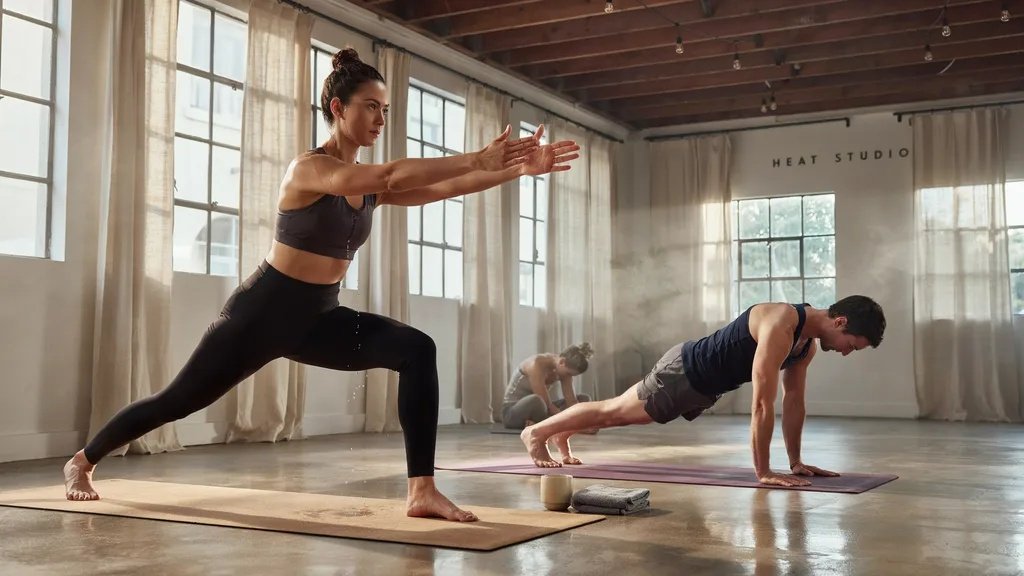 Strength and endurance building through challenging heated yoga poses.