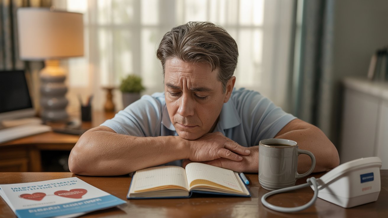 Adult experiencing untreated sleep apnea effects linked to fatigue health risks and wellbeing.