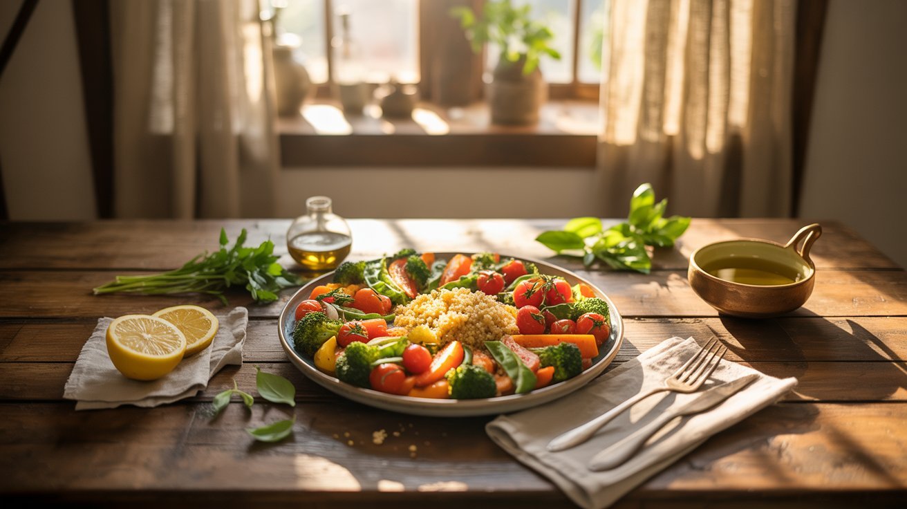 Healthy homemade meal prepared in a clean, bright kitchen.