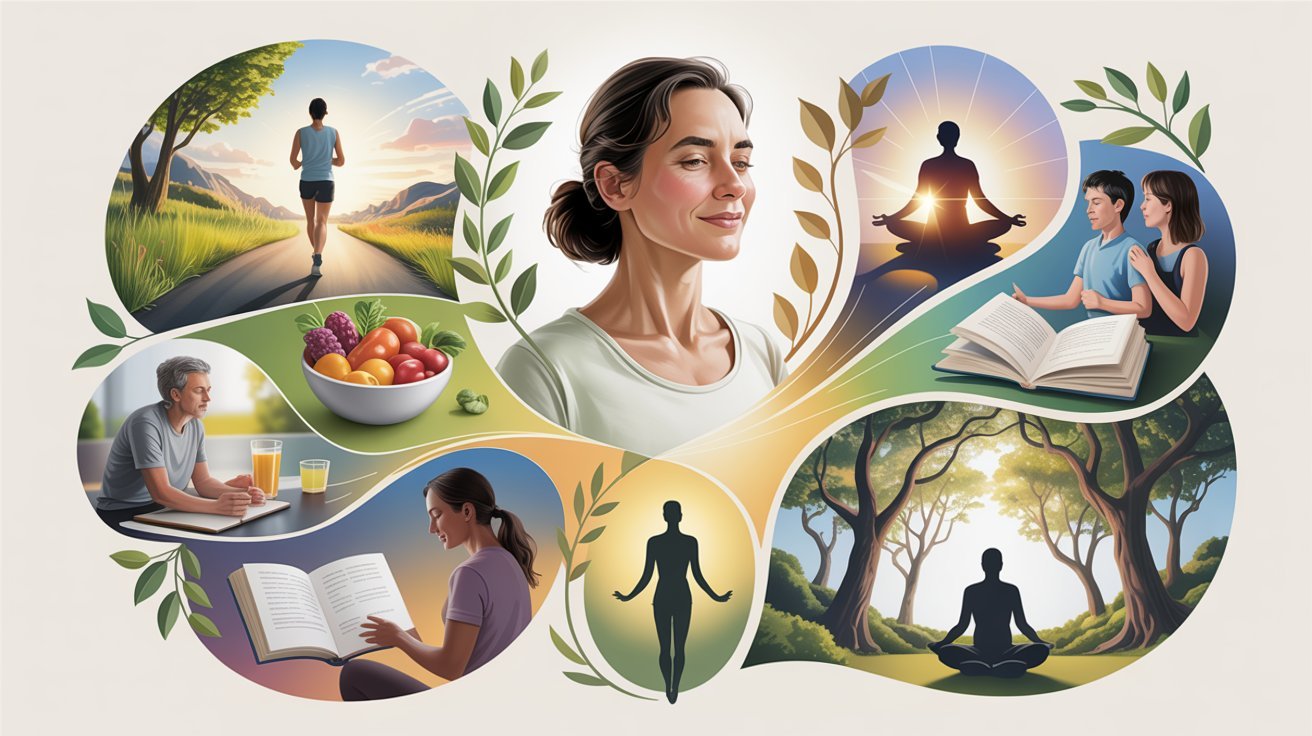 Visual representation of physical, mental, emotional, social, and spiritual health working together to support overall wellness.