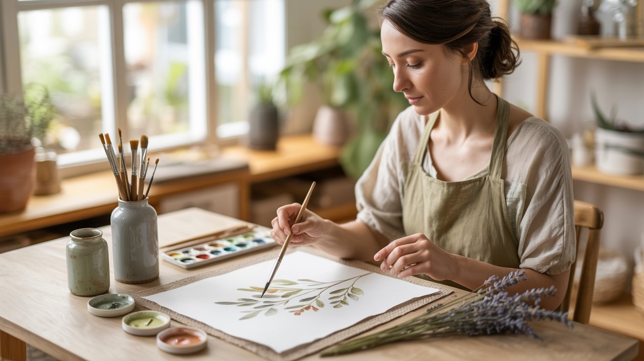 Adult engaging in creative art or crafting for relaxation and expression.