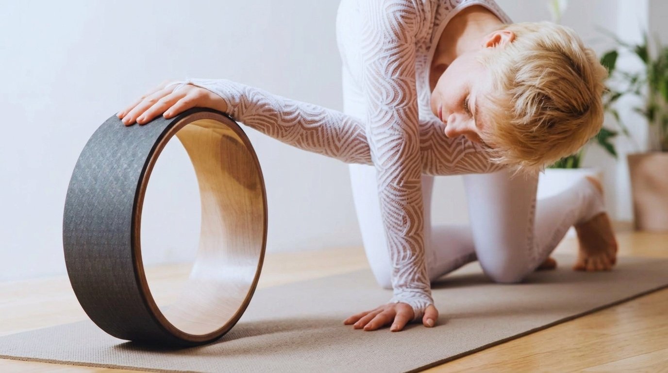 Person kneeling with one arm under another that is resting on the mat.