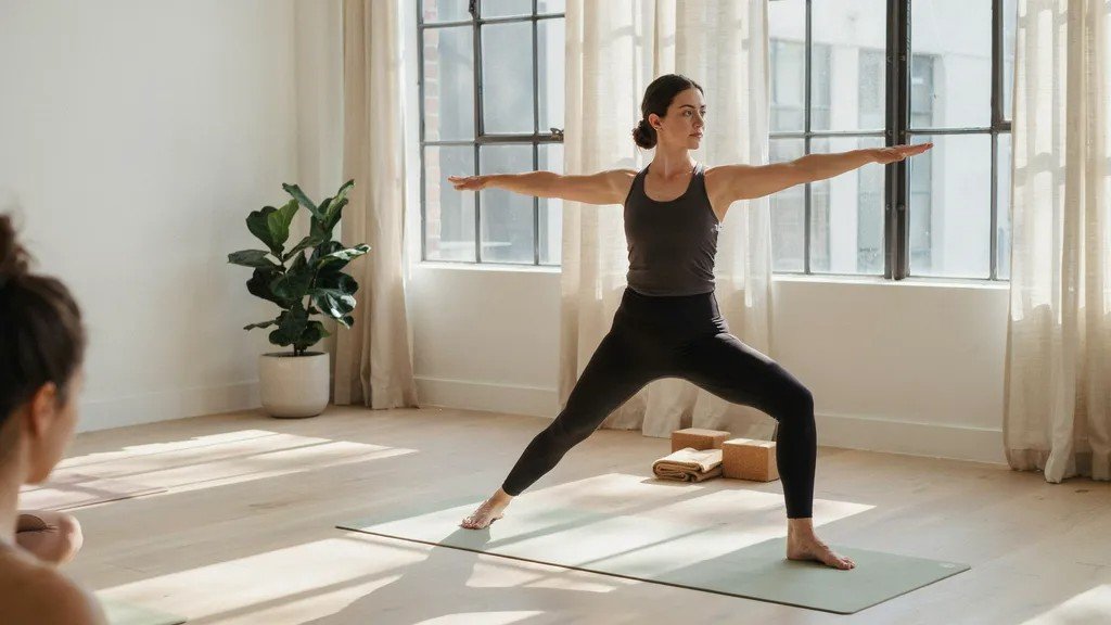 Person practicing a yoga posture representing Hatha Yoga.