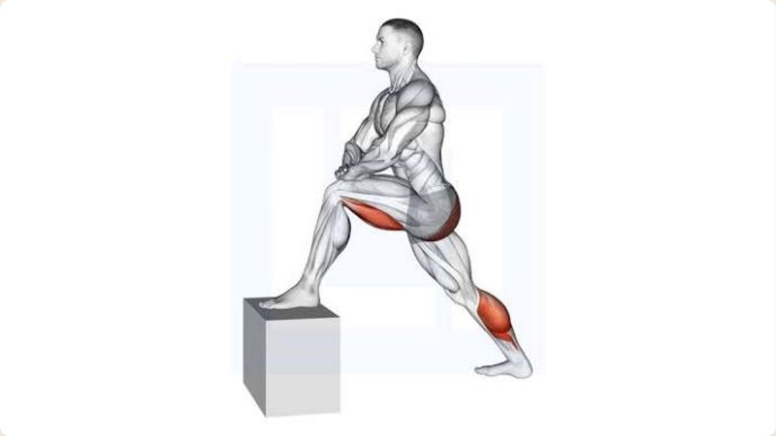 A man performing a squat on a block, demonstrating strength and balance in a fitness setting.