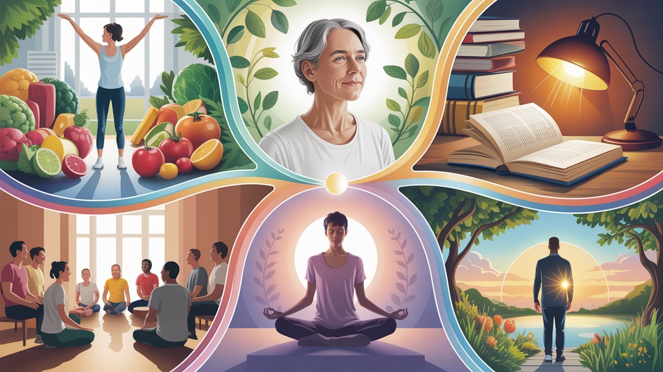Visual representation of physical, mental, emotional, social, and spiritual health working together to support overall wellness.